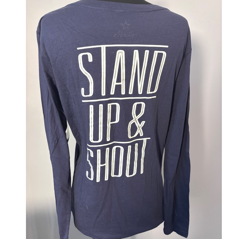 Dallas Cowboys Women's Long‎ Sleeve V-Neck T-Shirt Size L Stand Up Shout NWT
